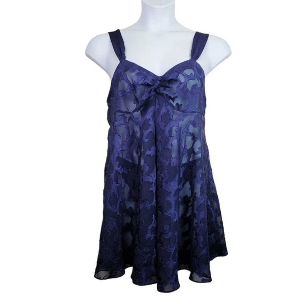 Victoria's Secret Vintage Gold Label Womens Blue Sheer Satin Chiffon Slip Size M